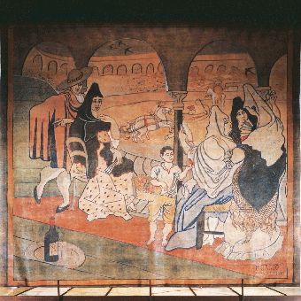 Het door Picasso beschilderde theaterdoek in restaurant the Four Seasons in New York.