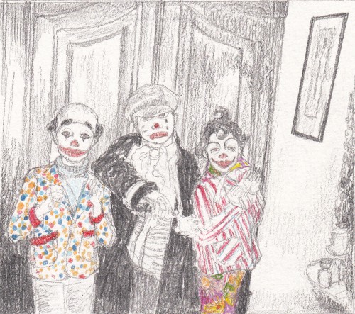 Faemke, Esmé en Sharon als clowns.