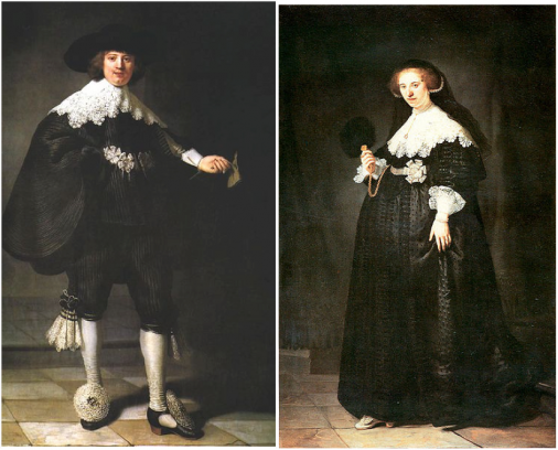 Rembrandts huwelijksportretten van Maerten Soolmans en Oopjen Coppit uit 1634. Foto’s: Wikipedia.
