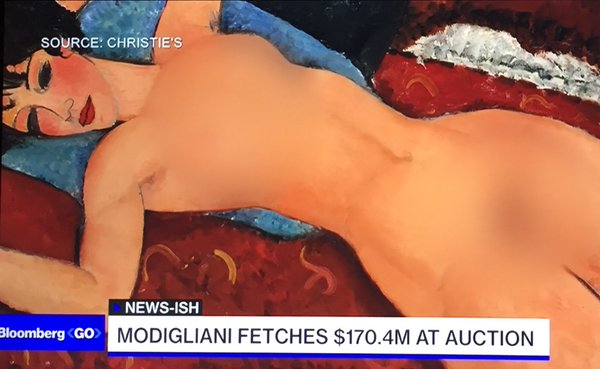 Het gecensureerde naakt van Modigliani. Bron: @IvanTheK via Twitter.