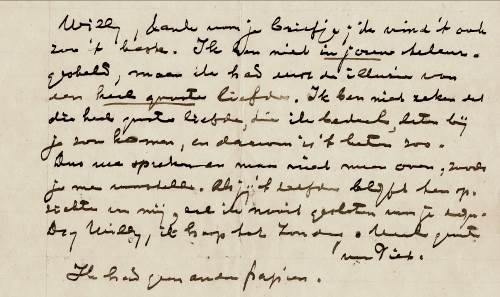 Fragment uit brief van Piet Mondriaan aan Willy Wentholt, collectie RKD.