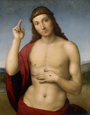 Rafaello Sanzio (Rafaël) 1483-1520), Christus de Verlosser zegent ons, ca. 1505-1506, olieverf op paneel, Pinacoteca Tosio Martinengo, Brescia.