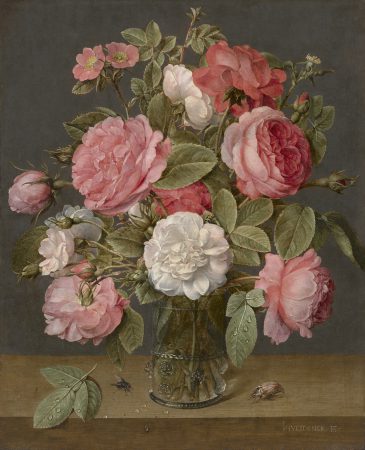 Jacob van Hulsdonck (1582-1647), Rozen in een glazen vaas, ca. 1640-1645, collectie Mauritshuis, Den Haag, verworven door Stichting Vrienden van het Mauritshuis, 2016.