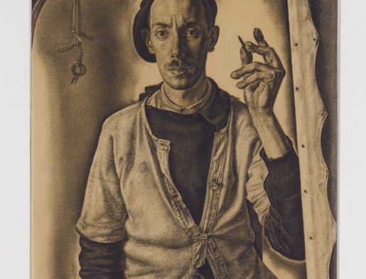 Dick Ket, Zelfportret, conté en wit krijt op papier, 1935, collectie Stedelijk Museum.